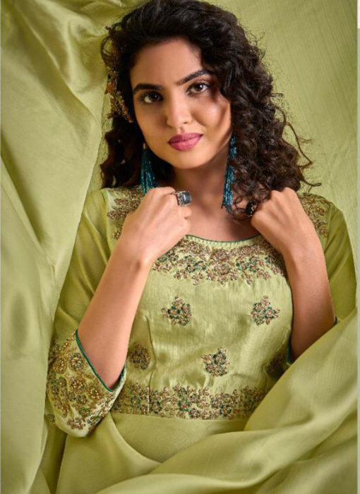 Banarasi With Heavy Embroidery Green Readymade Kurti