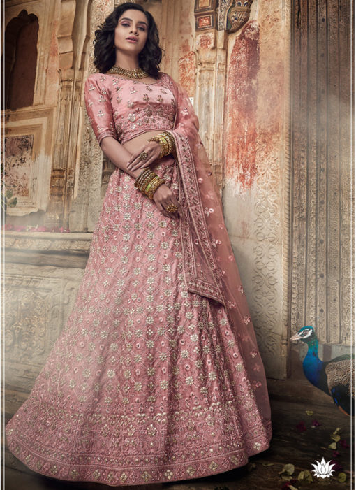 Pink Satin Gota Work Designer Wedding Lehenga Choli