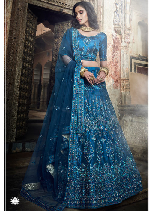 Blue Art Silk Sequins Work Designer Bridal Lehenga Choli