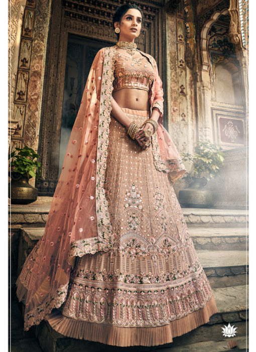 Pink Georgette Zari Work Bridal Designer Lehenga Choli