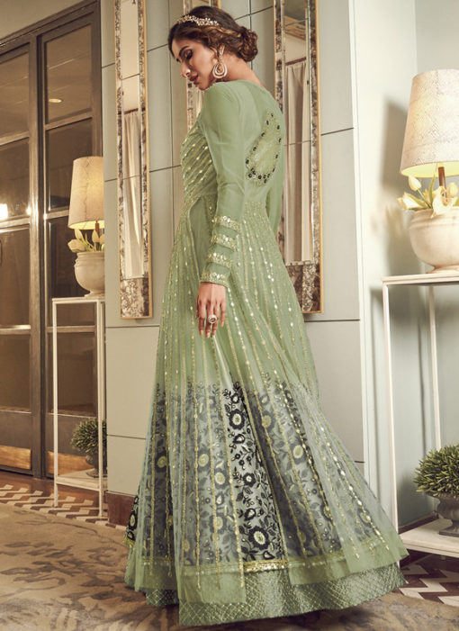 Swagat Green Net Embroidered Work Designer Floor Length Anarkali Suit