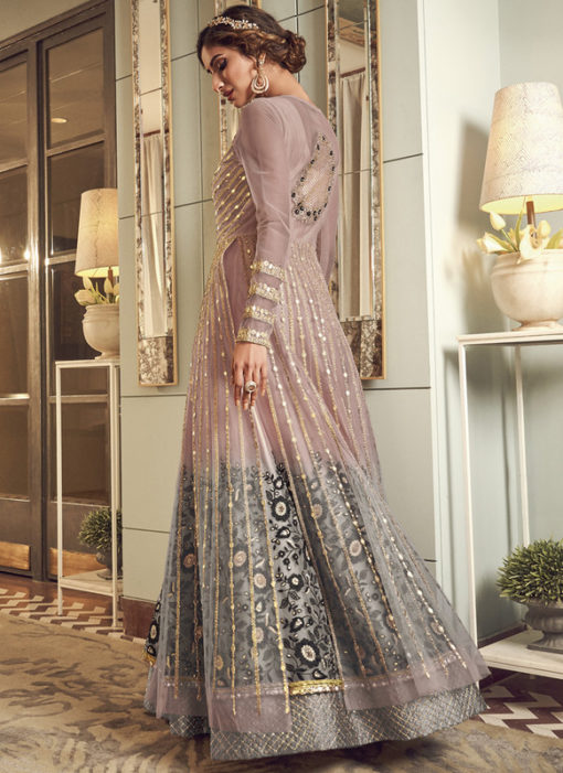 Swagat Lavender Net Embroidered Work Designer Floor Length Anarkali Suit