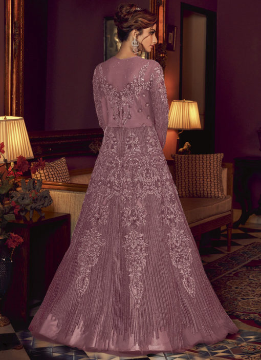 Swagat Lavender Embroidered Work Designer Floor Length Net Anarkali Suit