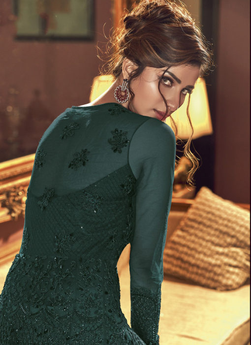 Swagat Net Embroidered Work Green Designer Floor Length Anarkali Suit