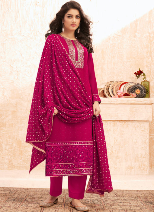 Pink Designer Embroidered Work Georgette Salwar Suit