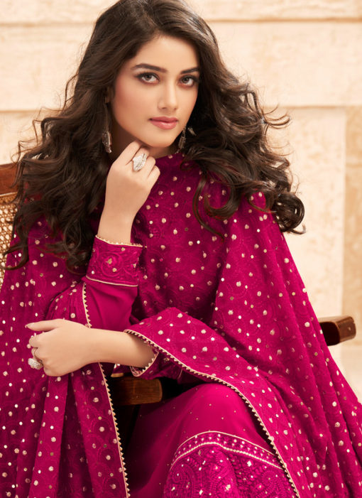Pink Designer Embroidered Work Georgette Salwar Suit