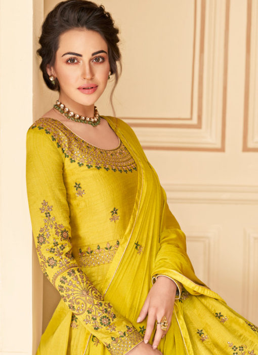 Aashirwad Yellow Embroidered Work Party Wear Silk Anarkali Suit