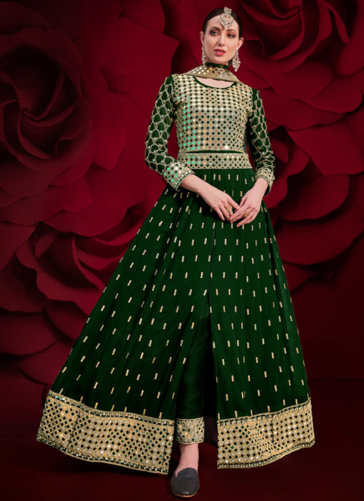 Embroidered Work Green Party Wear Georgette Anarkali Suit