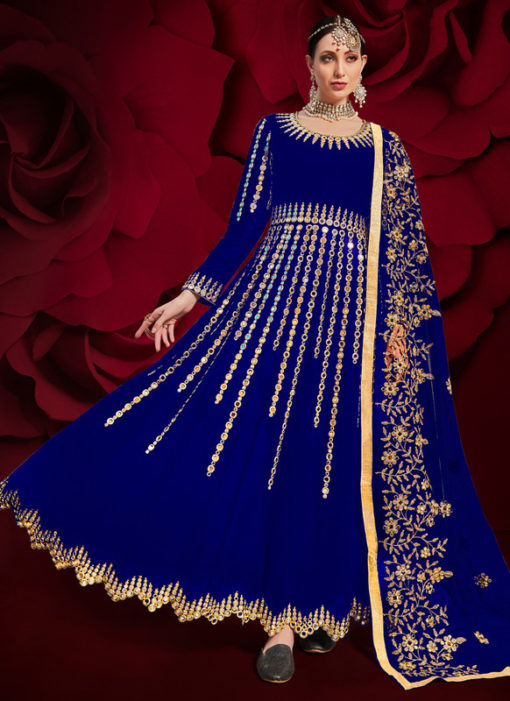 Georgette Embroidered Work Party Wear Blue Anarkali Suit