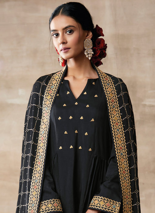 Partywear Designer Embroidery Black Heavy Chinon Salwar Suit