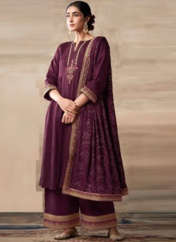 Partywear Designer Embroidery Purple Heavy Chinon Salwar Suit