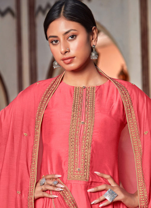 Party Wear Embroidered Work Cotton Silk Designer Pink Salwar Kameez