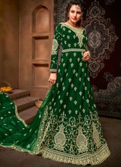 Embroidered Work Designer Green Net Wedding Anarkali Suit