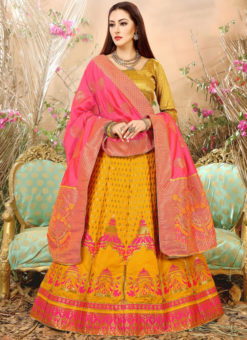 Yellow Banarasi Silk Designer Zari Weaving Wedding Lehenga Choli