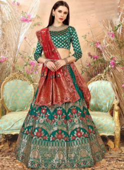 Rama Wedding Wear Zari Weaving Designer Banarasi Silk Lehenga Choli