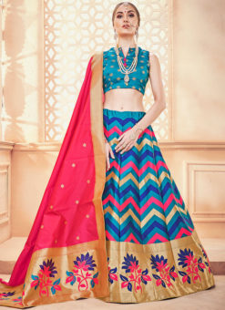 Zari Weaving Blue Banarasi Silk Designer Wedding Lehenga Choli