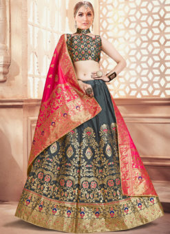 Black Designer Zari Weaving Banarasi Silk Wedding Lehenga Choli