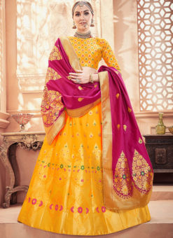 Yellow Designer Zari Weaving Wedding Banarasi Silk Lehenga Choli