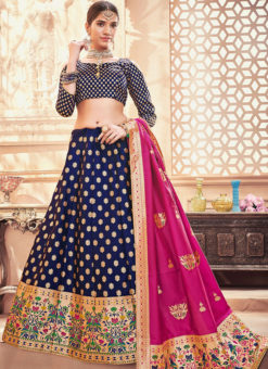 Blue Designer Banarasi Silk Zari Weaving Wedding Lehenga Choli