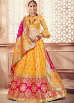 Mustard Designer Zari Weaving Wedding Banarasi Silk Lehenga Choli