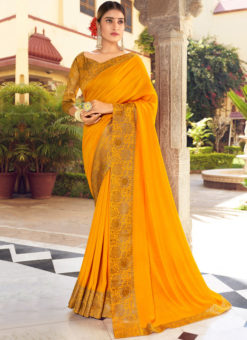 Mustard Weaving with Lace Vichitra Silk Party Wear Saree
