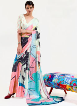 Multi Japanese Silk Digital Printed Casual Saree