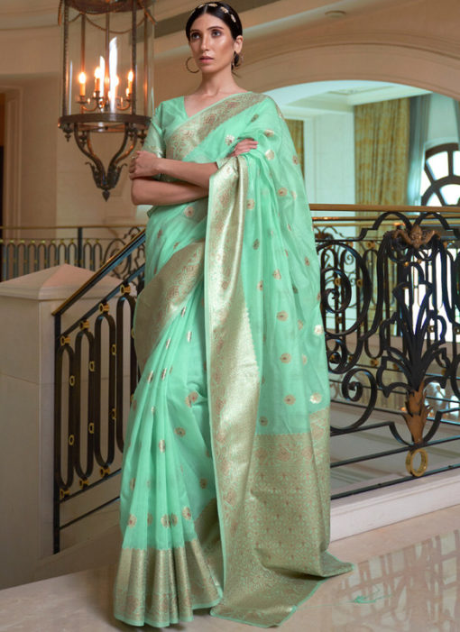 Green Pure Modal Handloom Zari Weaving Designer Saree