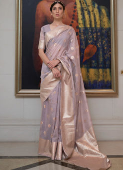 Light Purple Pure Modal Handloom Zari Weaving Designer Saree