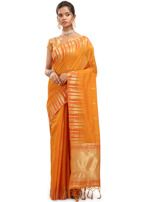 Yellow Weaving Cotton Silk Traditional Wear Saree