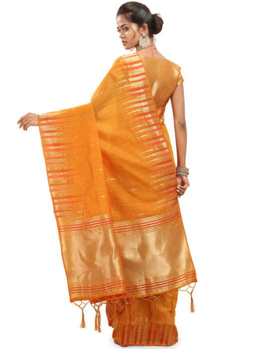 Yellow Weaving Cotton Silk Traditional Wear Saree