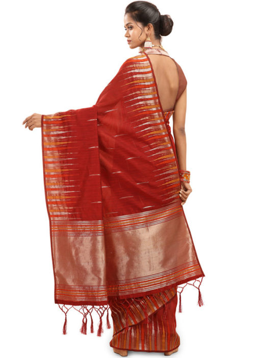 Maroon Traditional Cotton Silk Weaving Saree