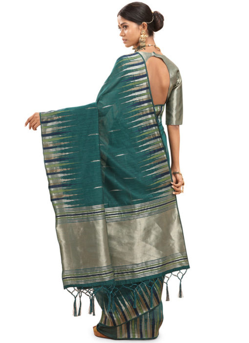 Teal Cotton Silk Weaving Traditional Wear Saree