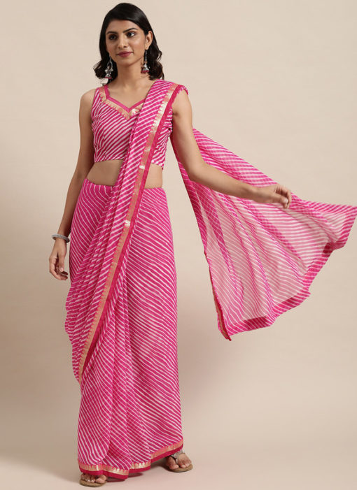 Pink Georgette Lahariya Printed Designer Saree