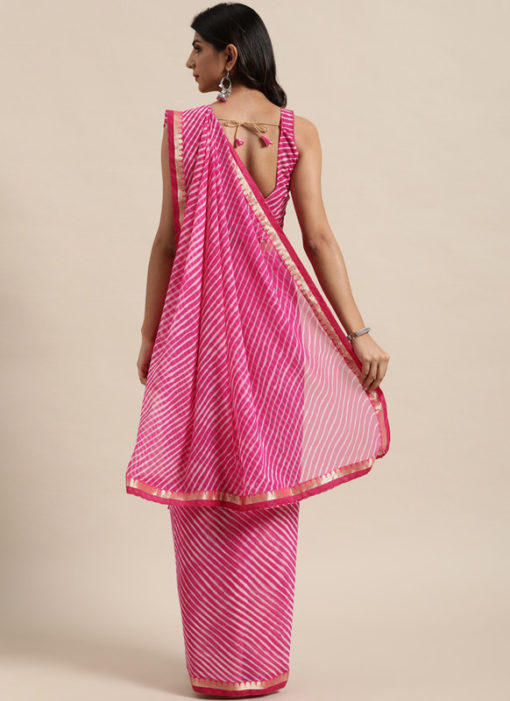 Pink Georgette Lahariya Printed Designer Saree