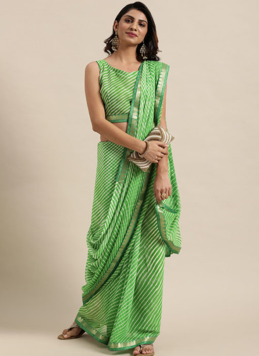 Green Georgette Lahariya Printed Party Wear Saree