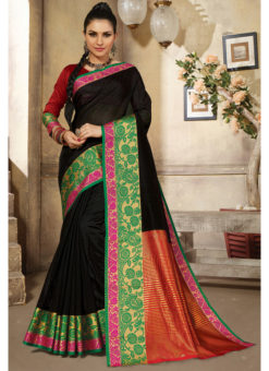 Black Cotton Handloom Wevon Designer Work Sangeet Sandhiya Saree