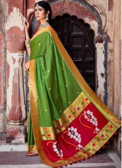 Green Heavy Zari Weaving Thread Work Wedding Designer Saree