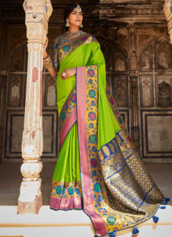 Green Heavy Zari Weaving Thread Work Wedding Designer Saree