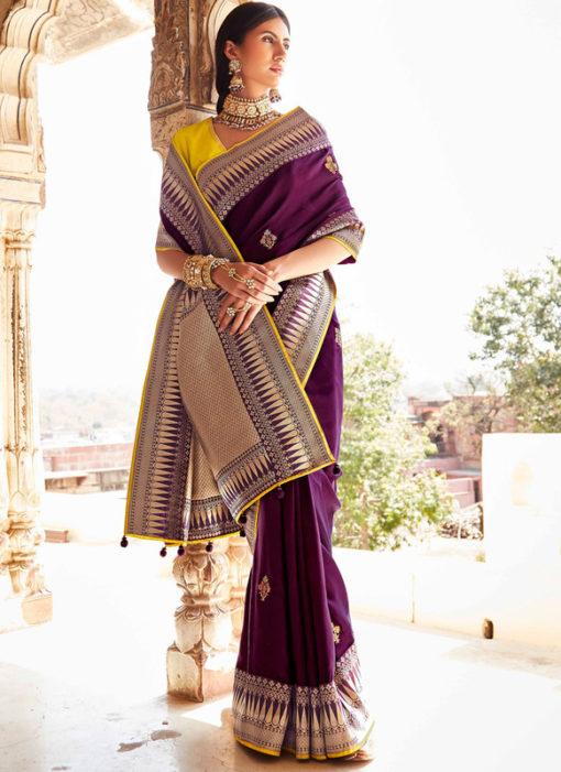 Purple Heavy Zari Weaving Thread Work Wedding Designer Saree