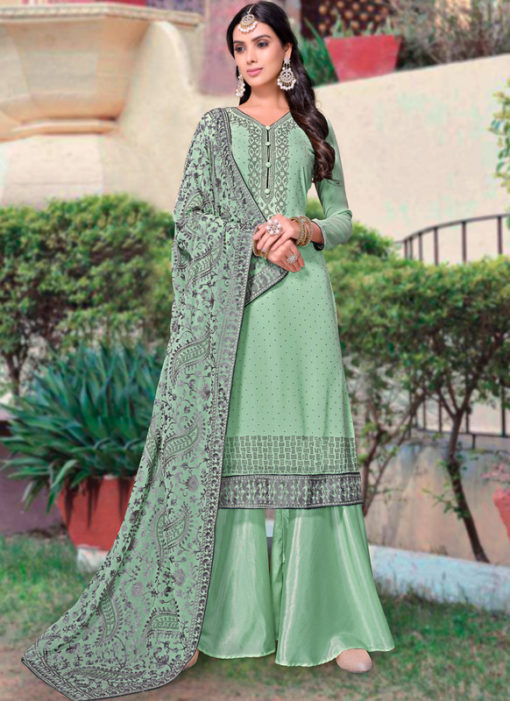 Green Georgette Diamond Work Party Wear Designer Salwar Kameez