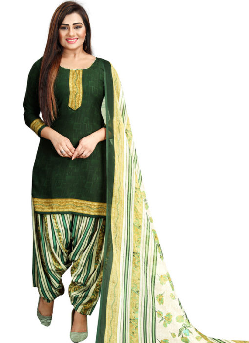 Green Crepe Patiyala Style Dress Material