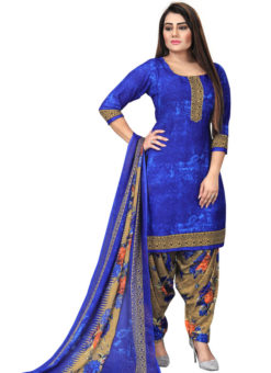 Blue Crepe Patiyala Style Dress Material