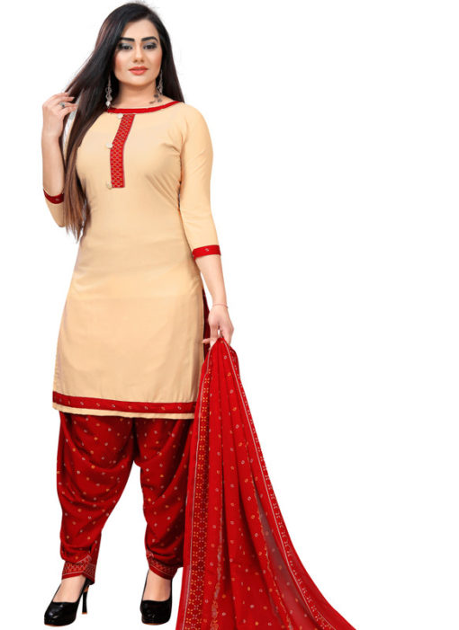 Cream Crepe Patiyala Style Dress Material