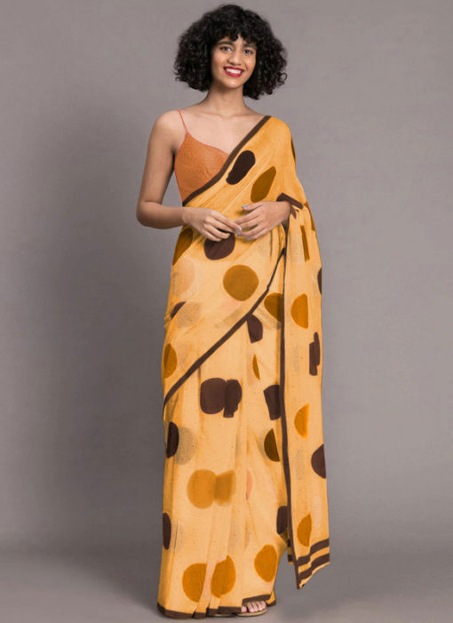 Mustard Chanderi Designer Printed Saree