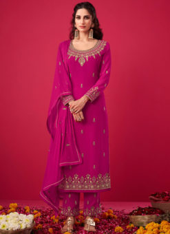 Pink Georgette Embroidered Work Party Wear Salwar Suit