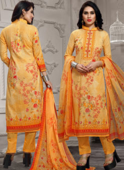 Orange Lawn Cotton Hand Khatli Thread Work Party Wear Salwar Kameez