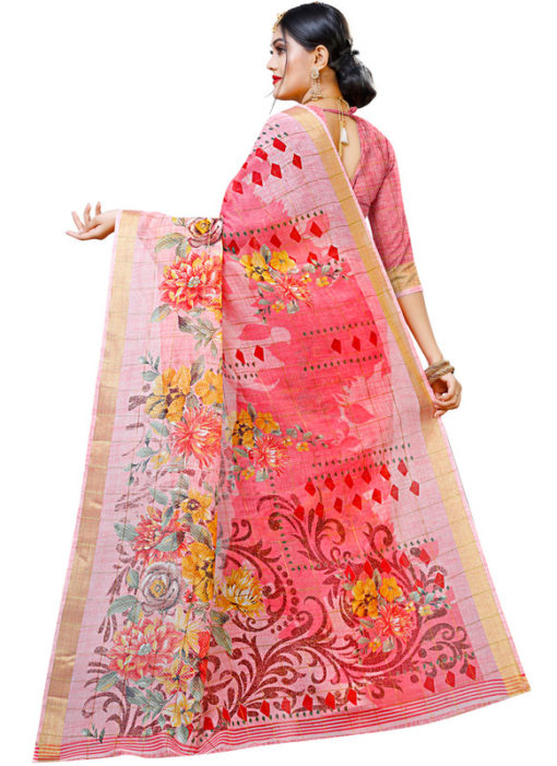 Pink Panetar Chex Cotton Grand Pallu and Border Party Wear Saree