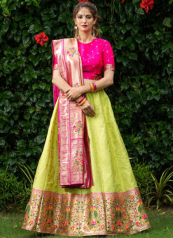 Designer Sangeet Sandhiya Zari Weaving Silk Lehenga Choli