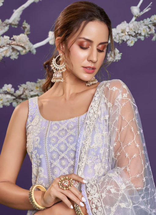 Lavender Net Lucknowi Work Designer Party Wear Salwar Suit