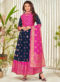 Pink Banarasi Silk Party Wear Foil Print Salwar Suit
